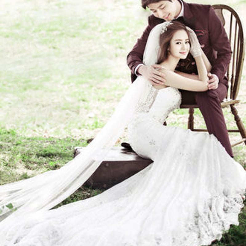 ウエディングドレス ホワイト 上品レース ソフトチュール マーメイド