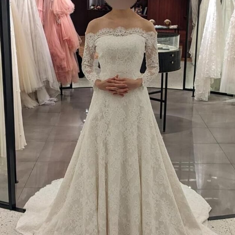 ウェディングドレス 贅沢な総レース 上品透け袖 憧れのドレス