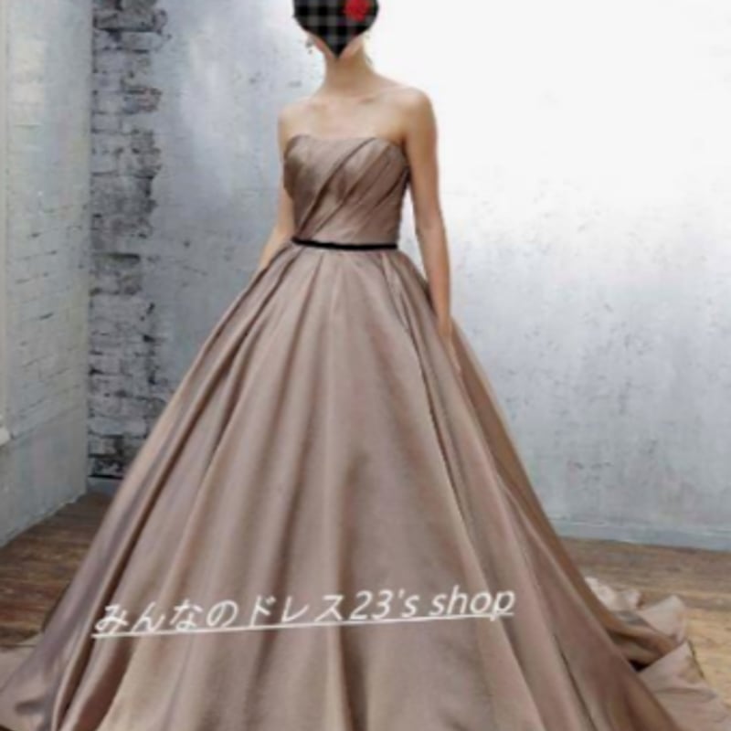 ブラウンカラードレス 結婚式ドレス ベアトップ トレーン 花嫁 前撮り  