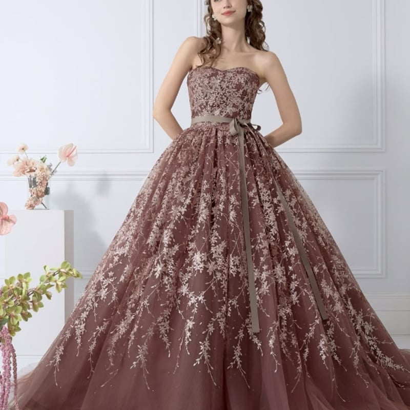 なっちゃんさん専用　ドレスプロダクション　カラードレス　テラコッタ 送料無料！人気上昇！ 3waysテラコッタカラードレス ベアトップ