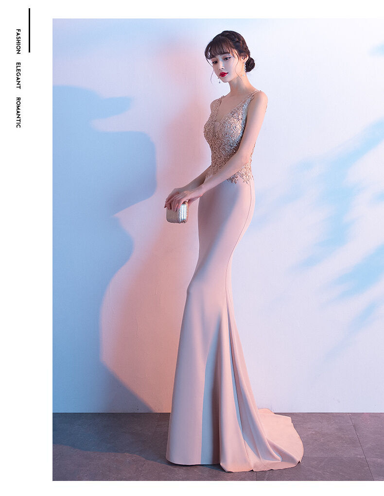 大人気上昇 薄ピンク マーメイドライン パーティードレス Vネック