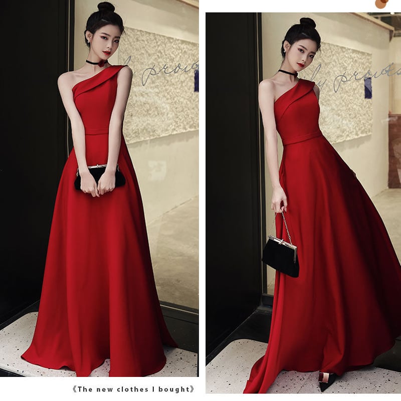 レッド ワンショルダー ロングドレス TADASHI SHOJI YOKEレッドワンショルダーロングドレス | 結婚式