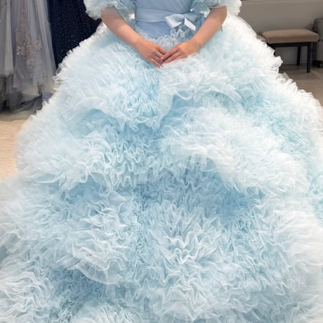 カラードレス   爽やかで優しいブルー  もこもこドレス   取り外し可能な付け袖  サッシュベルト   可愛い   結婚式  前撮り