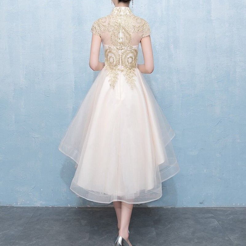 上品！パーティードレス ゴールド フィッシュテール 高級刺繍