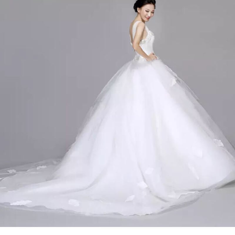2WAY、綺麗高級ウェディングドレス、トレーン付 ドレスワンピース結婚 