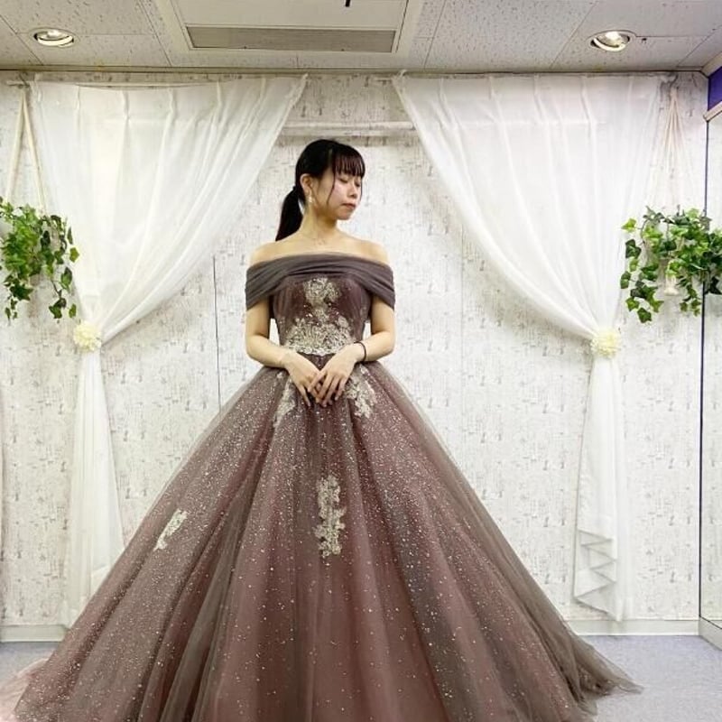カラードレス シルバーグレー オフショルダー 魅惑の花レース カラードレス シルバーグレー オフショルダー 魅惑の花レース
