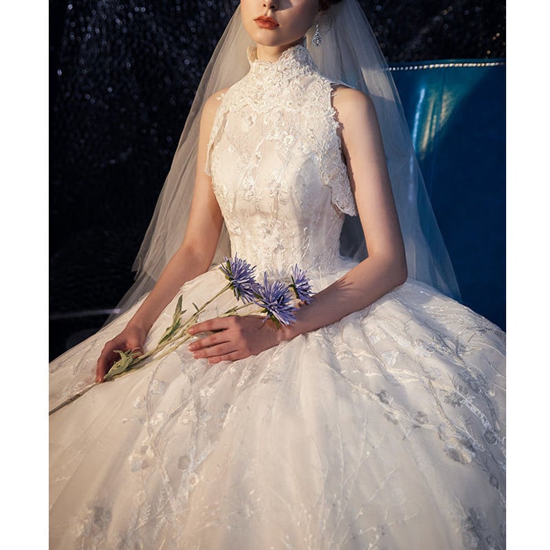 ウエディングドレス プリンセスライン レース トレーン/ロング(ご指定