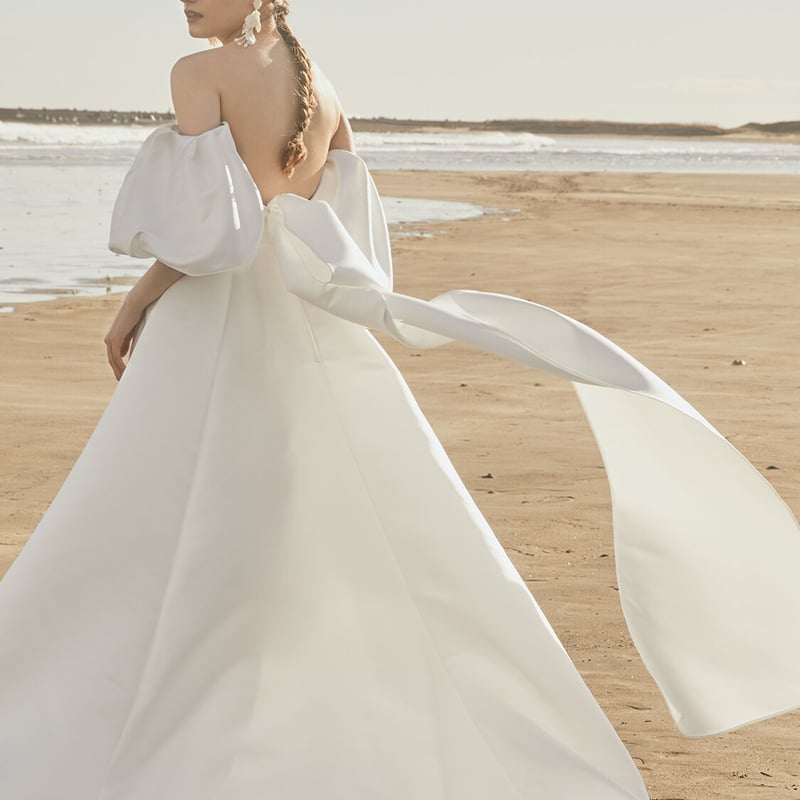 パーティードレス パフスリーブ リボン ベアトップ 2次会/合コン  