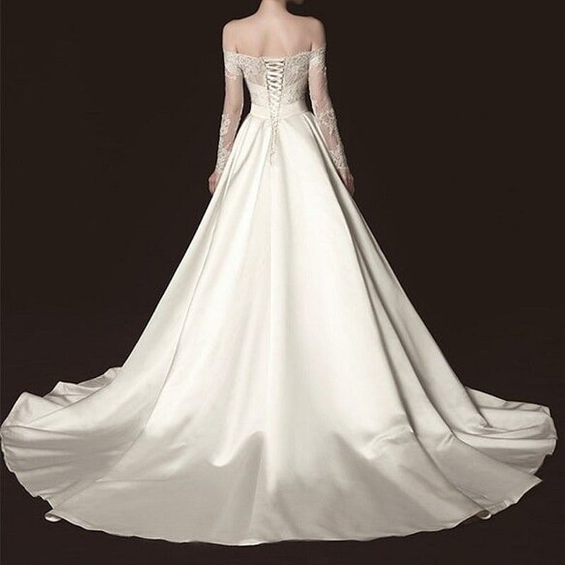 クラシカル オフショルダー 編み上げ 枝花刺繍 前撮り結婚式 憧れの  