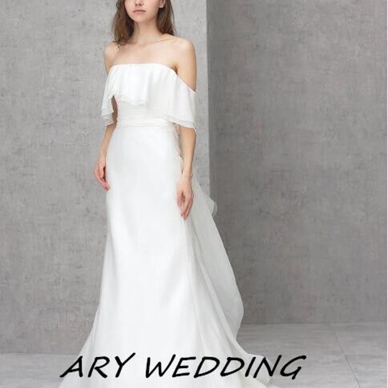 高品質！取り外しオフショルダー ウエディングドレス ソフトチュール