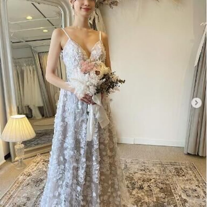 フランス風 ウエディングドレス オフホワイト Vネックドレス 重ねた  