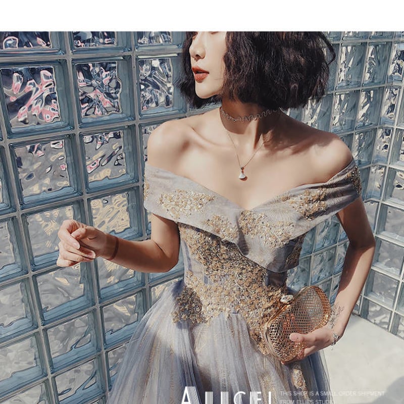 オフショルダーグレーのパーティードレス 楽天市場】【オフショルダー パーティードレス】 ドレス グレー