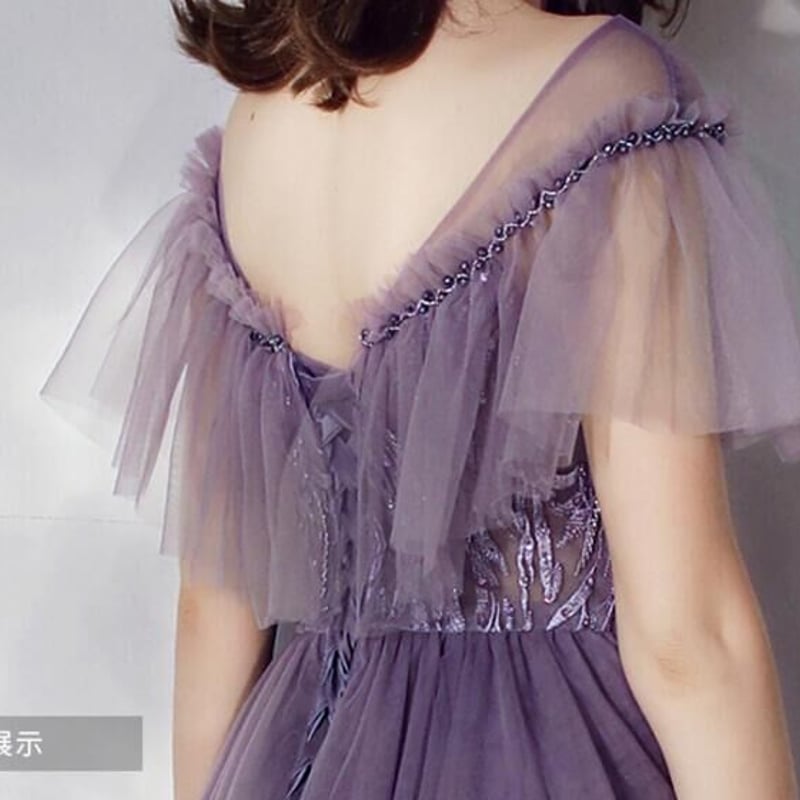 上品！パーティードレス 紫 プリンセスライン ソフトチュール