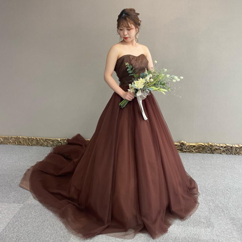 美品！ カラードレス コーヒーの色 ベアトップ 2次会 /挙式/前撮り  