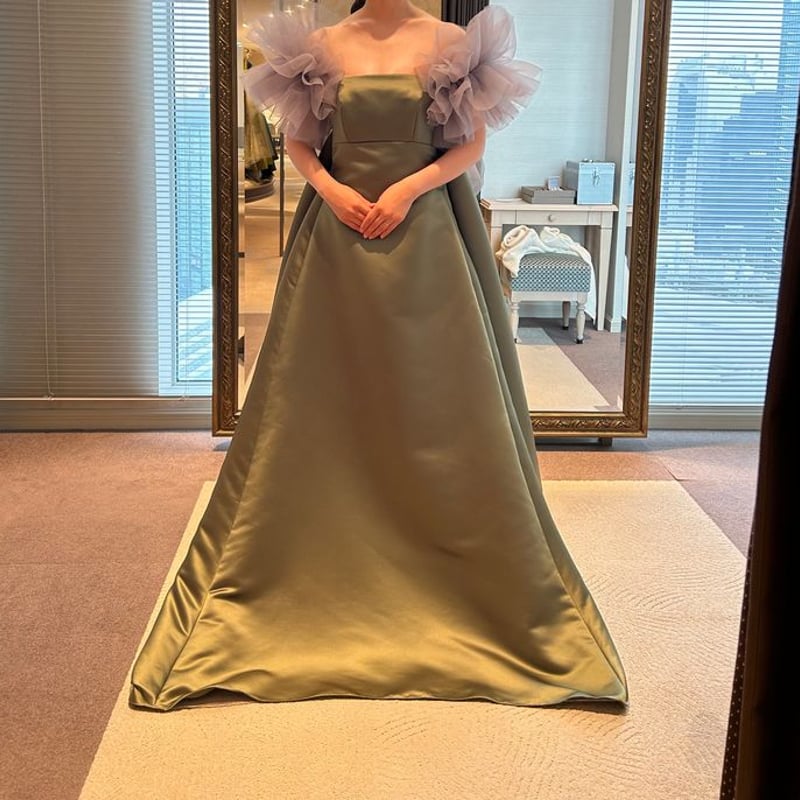 カラードレス スタイリッシュ グリーン チュール/サテン Aライン