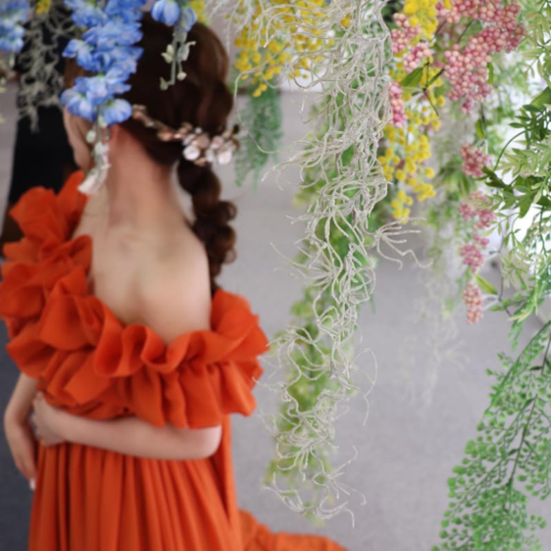 美品！ カラードレス パーティードレス オレンジ オフショルダー 2次会  