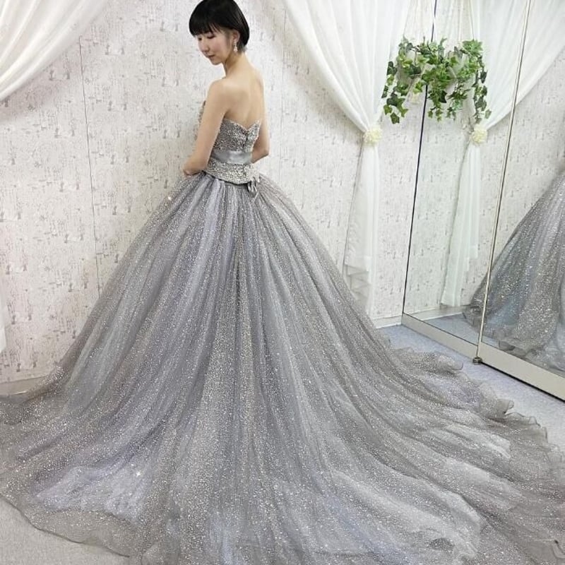高品質！ ウエディングドレス グレー キラキラチュール 2次会 カラー