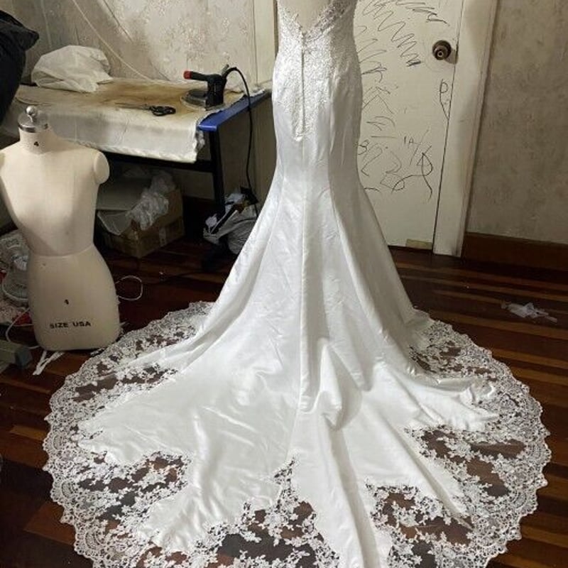 高品質！ ウエディングドレス ホワイト マーメイドライン 繊細レース  