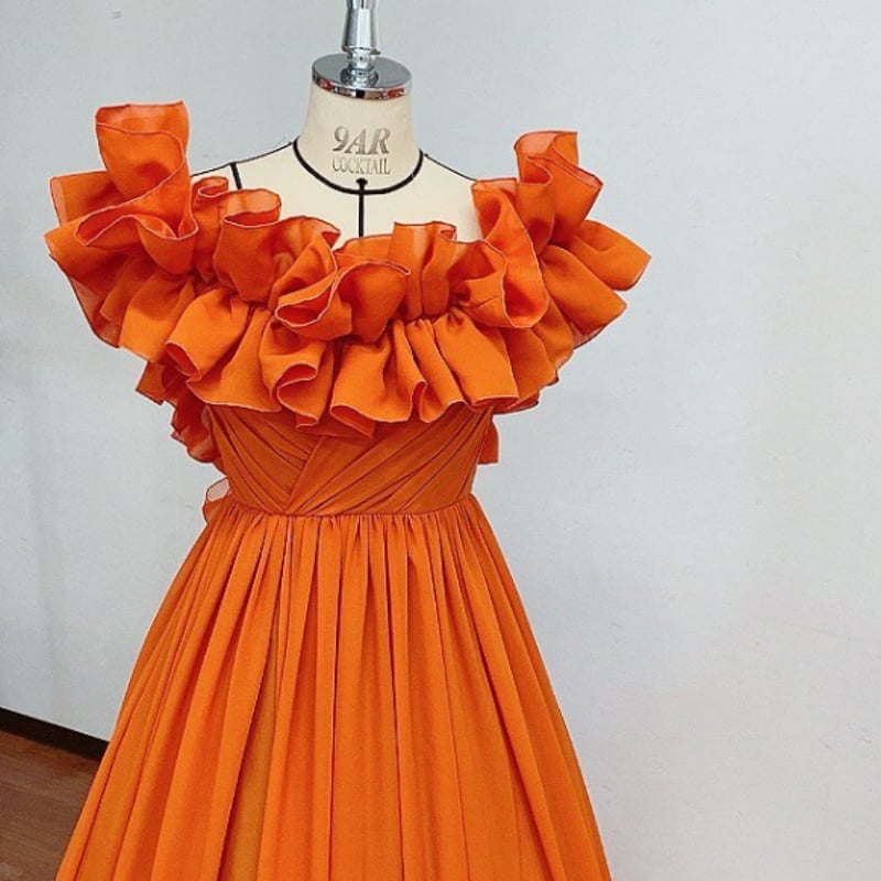 美晴ドレスフリルオフショルダー　オレンジドレス
