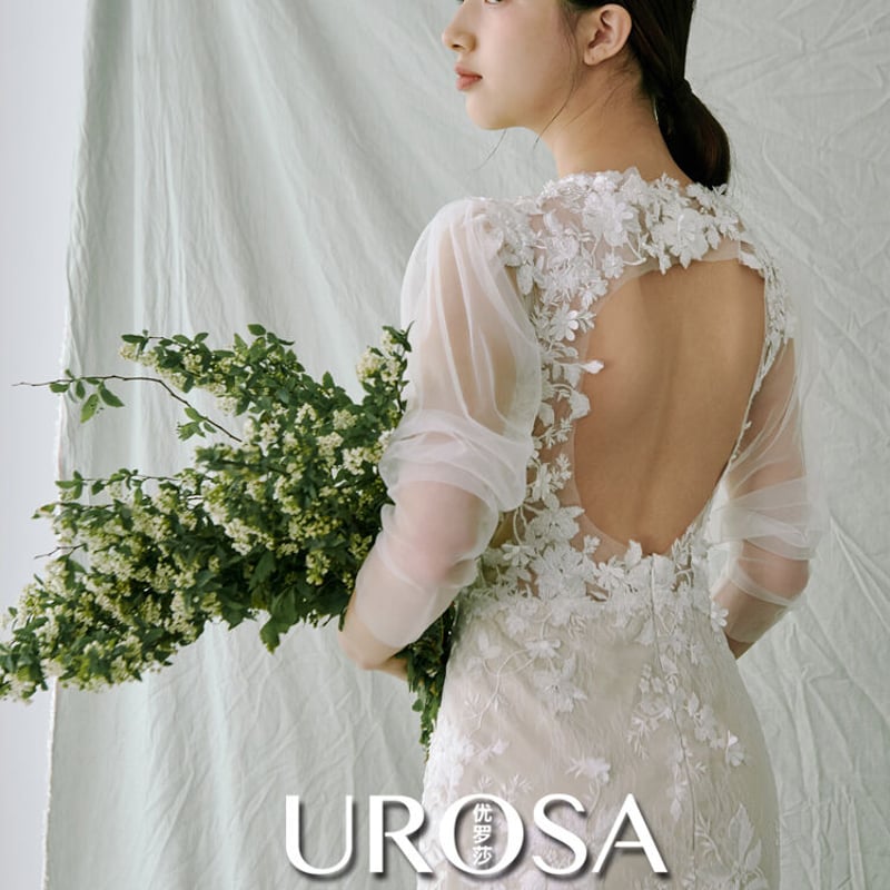 高品質！フランス風ウエディングドレス オフホワイト 背中見せ 姫袖  