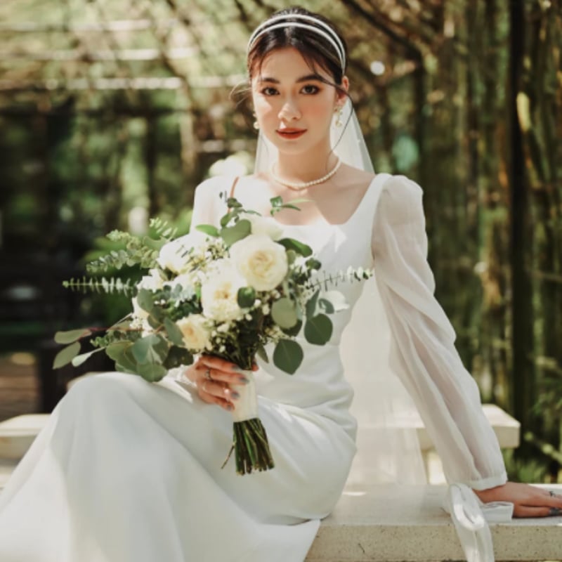 V back wedding dress - Etsy 日本 フラッタースリーブ ジュニア ブライズメイドドレス スクエアネック フラワーガールドレス フリル付き Aライン ウェディングパーティ