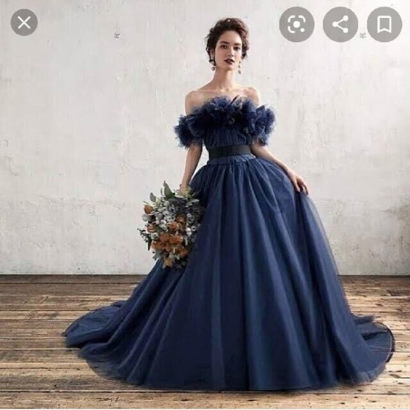 高品質！ パーティードレス 紺/ネイビー 取り外しオフショルダー 人気  