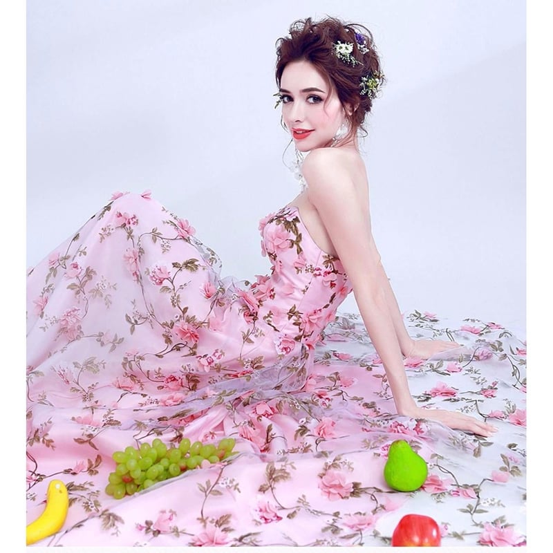 ウェディングドレス 結婚式 妊娠さんもOK カラードレス 可愛い ピンク