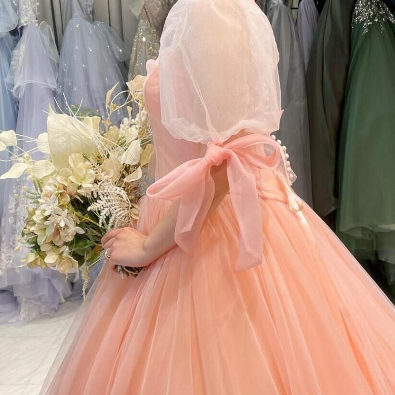 カラードレス 薄ピンク トップス+スカート くるみボタン 花嫁  