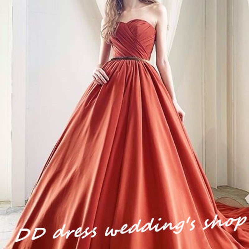 豪華！ベアトップ パーティードレス テラコッタ色 華やかな