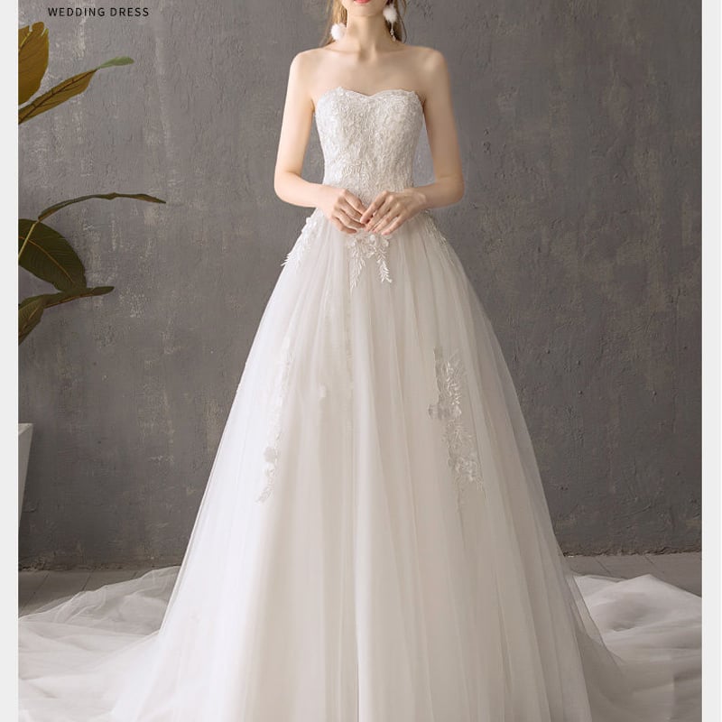 ウエディングドレス ホワイト 上質オーガンジー ベアトップ 高品質  