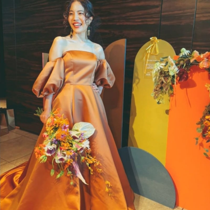 人気上昇！ カラードレス パーティードレス オレンジ 2次会 前撮り  