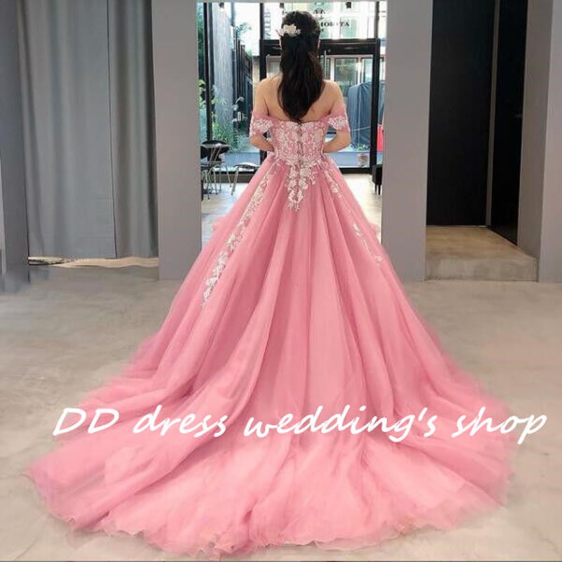 高品質！ピンク ベアトップ プリンセスライン カラードレス 可愛い 3D  