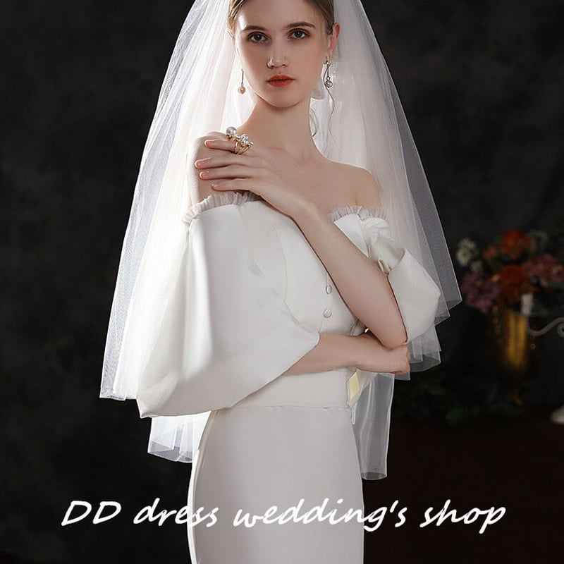 フランス風 ウエディングドレス ボートネック オフホワイト