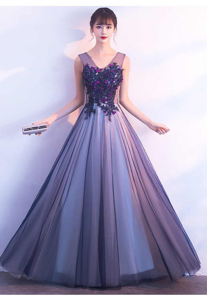 カラードレス 紫青 ソフトチュール Vネック V タンクトップ