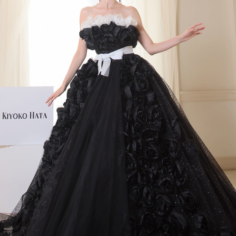 カラードレ ブラック ベアトップ サッシュベルト キラキラグリッターチ 