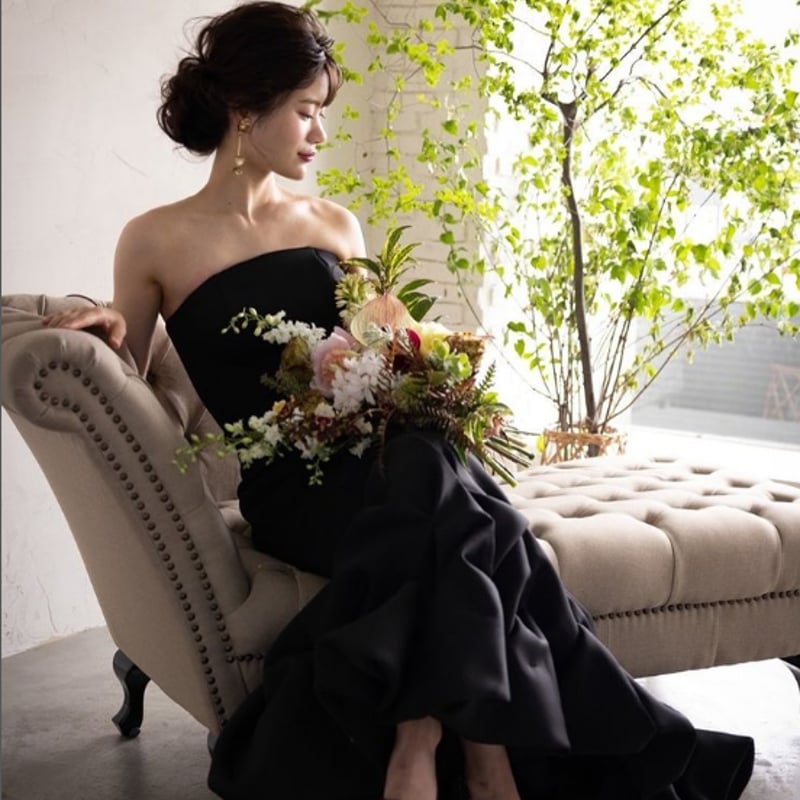 フランス風 カラードレス ブラック 高級イタリアサテン