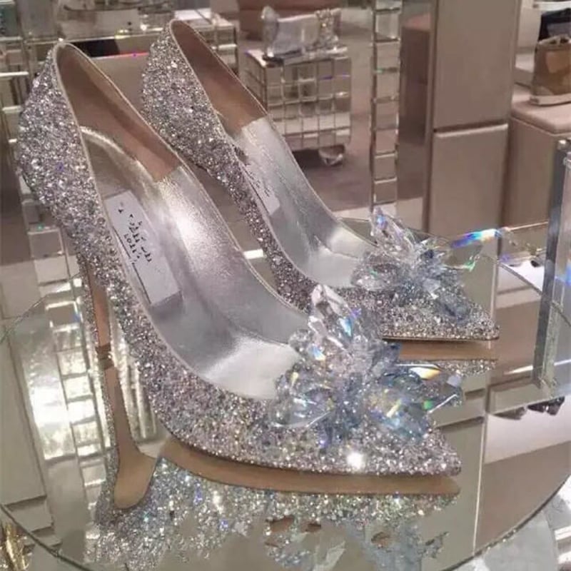 花嫁用、シンデレラの水晶靴、ヒール、高級手作り 結婚式、発表会 