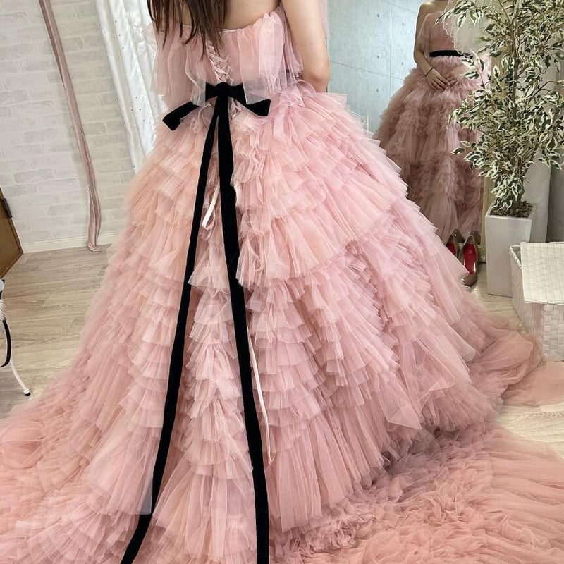 上品！ カラードレス ピンク ソフトチュール プリンセスライン