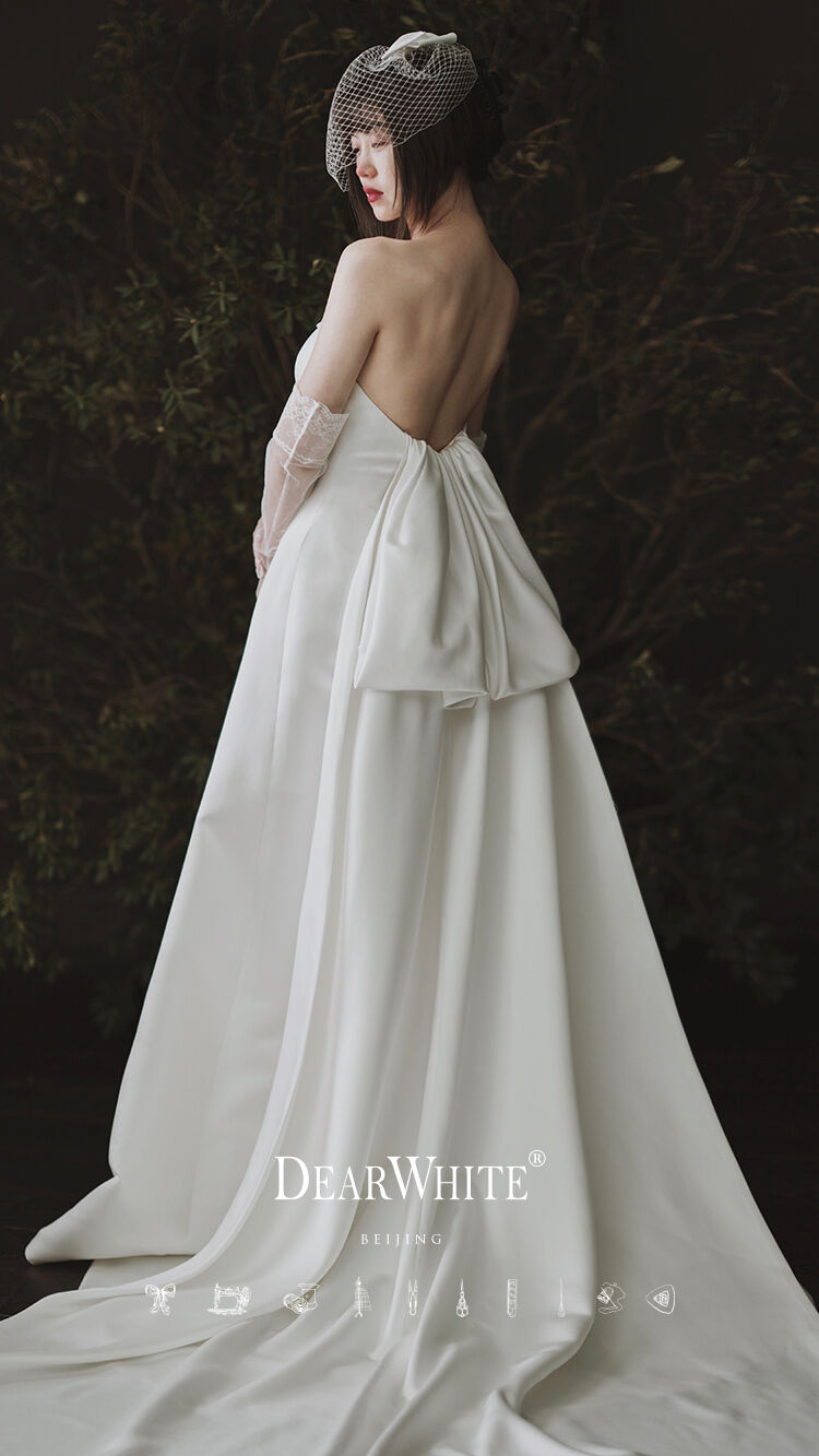 フランス風 ウェディングドレス ホワイト ベアトップ 結婚式 寝返ら 2次会 