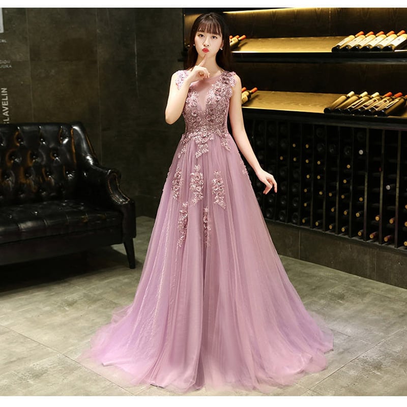 カラードレス ピンク ソフトチュール スパンコール トレーン 美品  