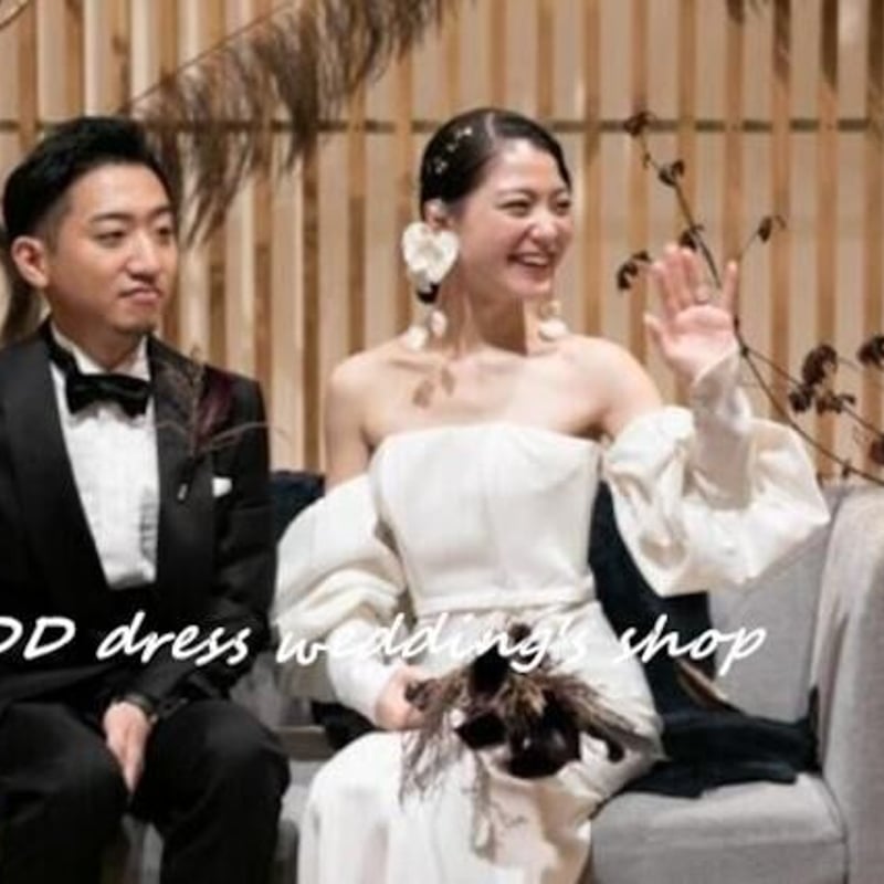 フランス風 ベアトップ ウエディングドレス 前撮り 取り外し可能 姫袖  