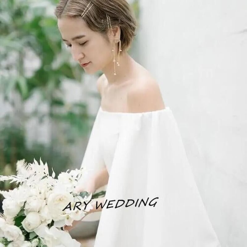 フランス風 エレガントオフショル パーティードレス スリット 細見え  