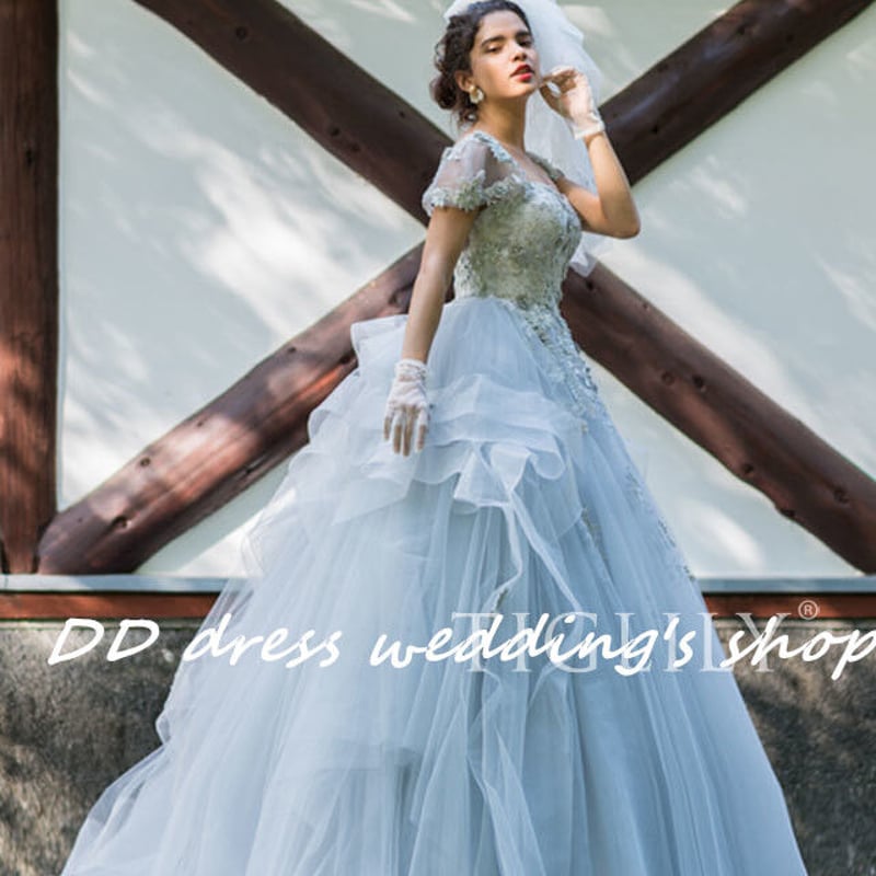 高品質！薄緑 ベアトップ カラードレス 前撮り フィッシュテール  