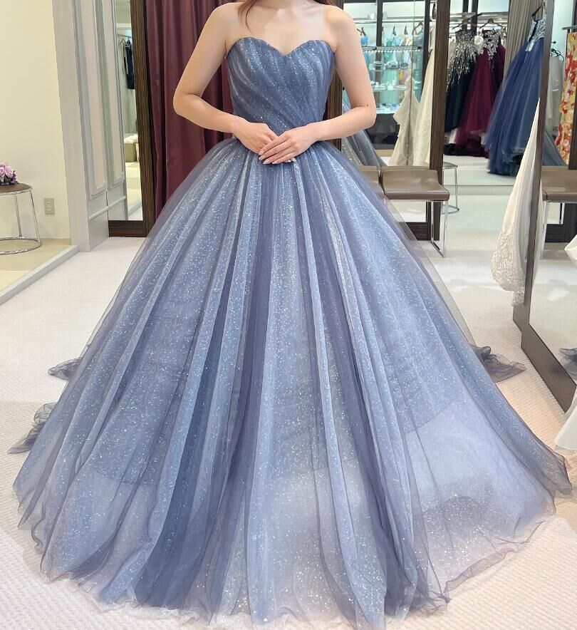 カラードレス 紫青 キラキラグリッターチュール ウエディング