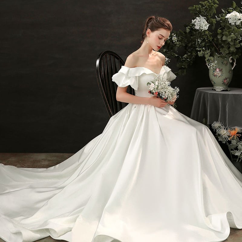 オフショルダー　スレンダー　前取り　ウェディングドレス オフショルダー スレンダー 前撮り ウェデイングドレス パーティー