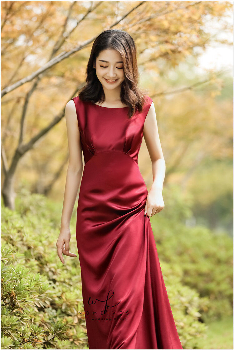 美品！ワインレッド パーティードレス 背中見せ 短トレーン マーメイド  