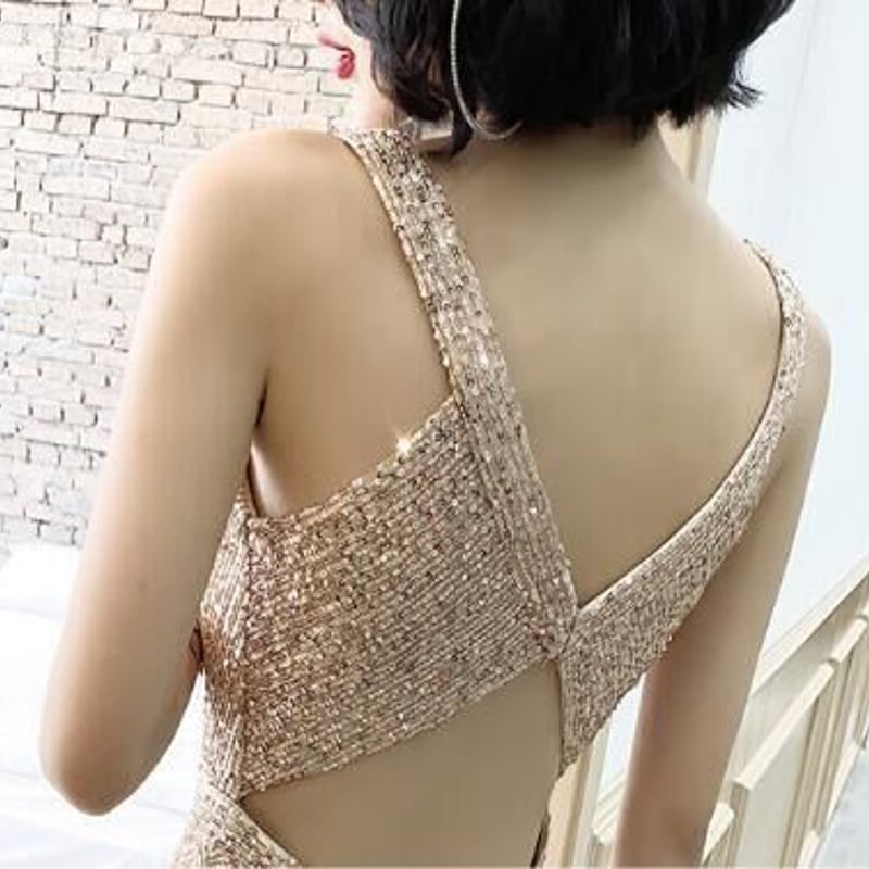 上品！シャンパン色 マーメイドライン パーティードレス スパンコール  