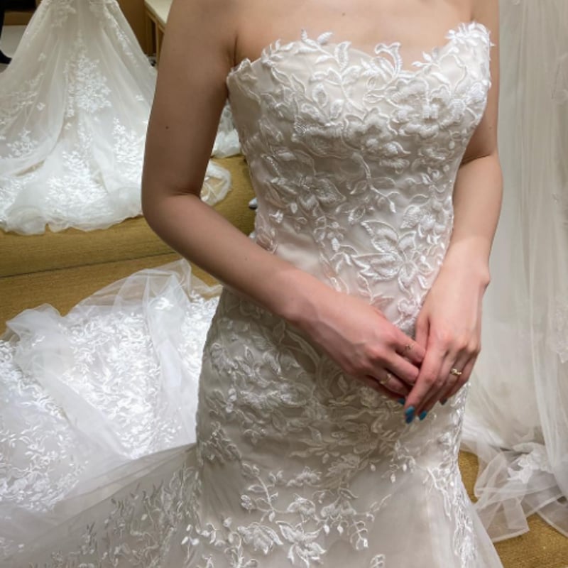 【お値下げ中】VERAWANG ドレス　sandrine美品 美品！ ウエディングドレス 純白 裾に繊細レースをあしらった 総
