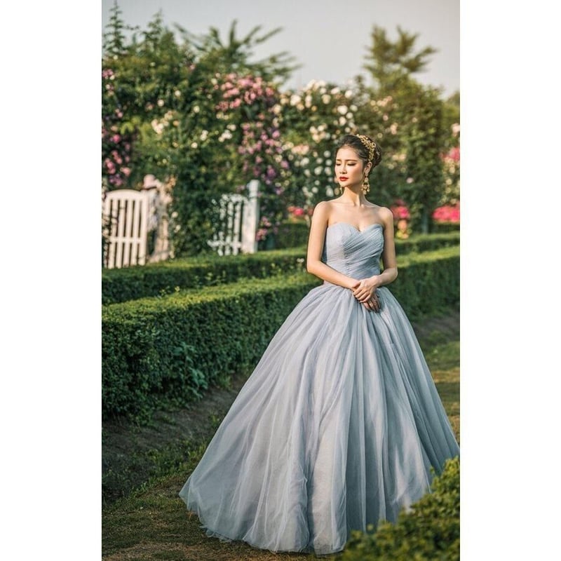 カラードレス ロング プリンセス グレー パーティードレス 花嫁  