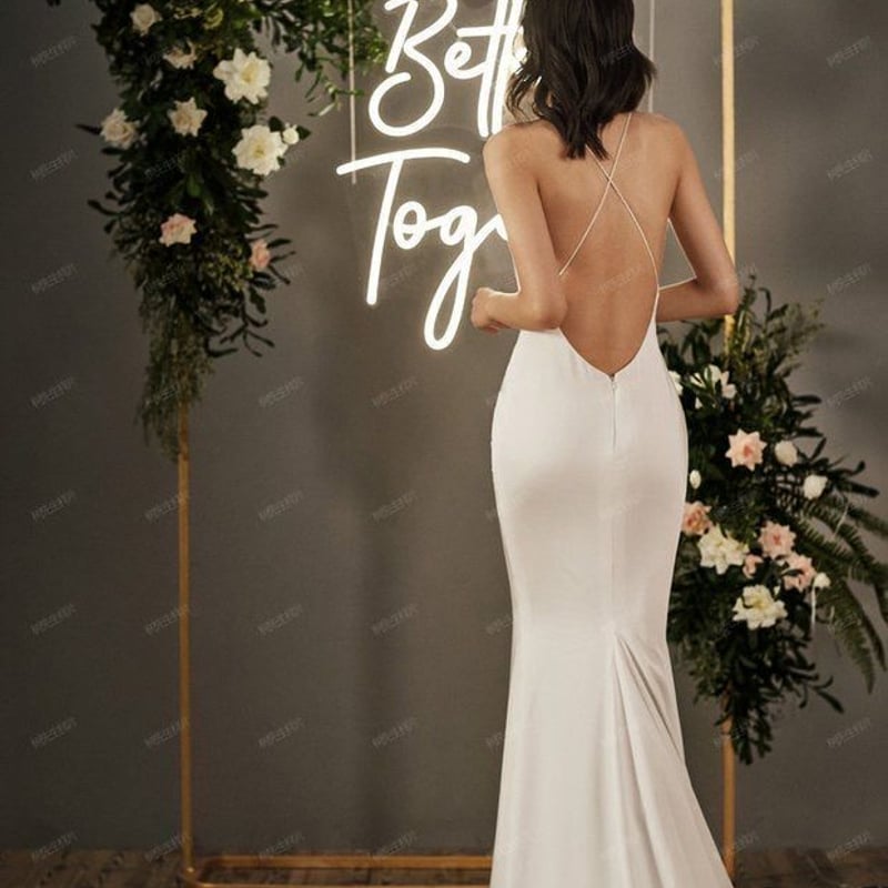 深Vネック ウェディングドレス キャミソール 背中見せ プリンセス  